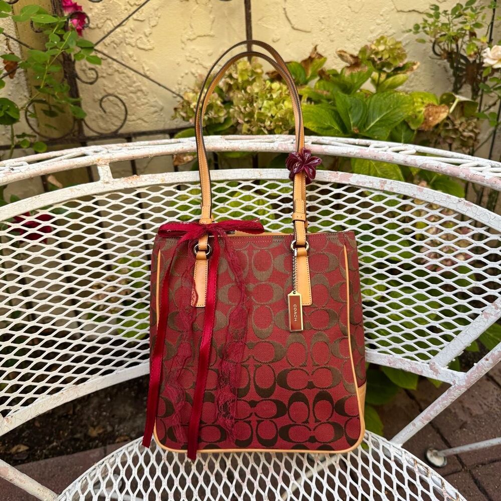 Coach Women's Red and Burgundy Bag